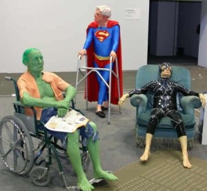 difference between could and able to Three very old people are dressed as Superman, the Incredible Hulk and Cat Woman.