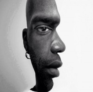 Optical illusion showing one person or maybe two people.